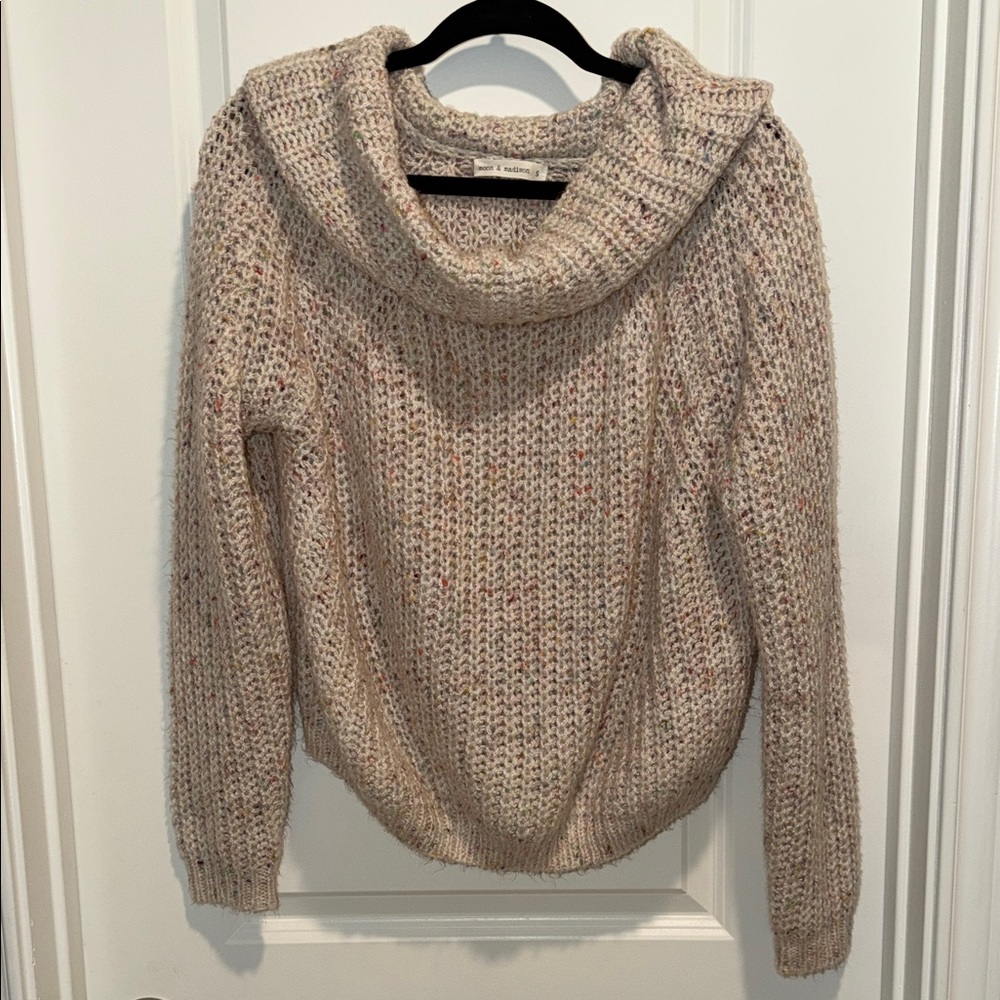 Speckled Beige Cowl Neck Sweater